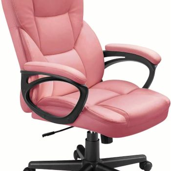 Office Executive Chair High Back Adjustable Managerial Home Desk Chair,Swivel Computer PU Leather Chair with Lumbar Support (Pink)