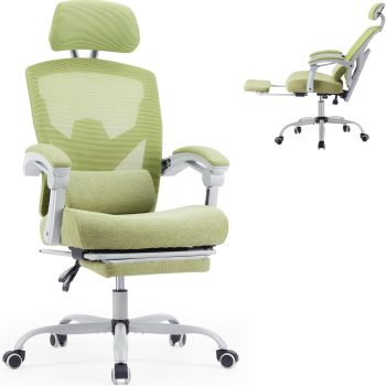 Office Computer Desk Chair, Ergonomic High-Back Mesh Rolling Work Swivel Chairs with Wheels, Comfortable Lumbar Support, Comfy Arms for Home, Bedroom, Study, Student, Green