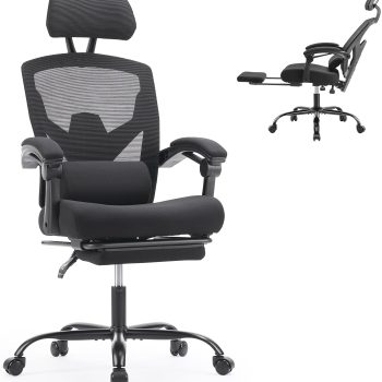 Office Computer Desk Chair, Ergonomic High-Back Mesh Rolling Work Swivel Chairs with Wheels, Comfortable Lumbar Support, Comfy Arms for Home, Bedroom, Study, Student, Black