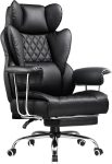 Big and Tall Office Chair, High Back Leather Gaming Chair with Footrest, Executive Ergonomic Office Chair with Pocket Spring Lumbar Support and with Outward Fixed Soft Armrests