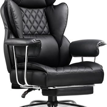 Big and Tall Office Chair, High Back Leather Gaming Chair with Footrest, Executive Ergonomic Office Chair with Pocket Spring Lumbar Support and with Outward Fixed Soft Armrests