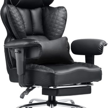 Big and Tall Office Chair 400LBS Wide Ergonomic Gaming Chair with Deluxe Embossing Designed Leather with Foot Rest,150°Reclining Adjustable Armrests Pocket Spring Back Support and Pillow
