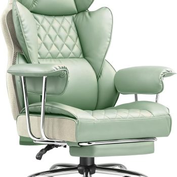 Big and Tall Office Chair, High Back Leather Gaming Chair with Footrest, Executive Ergonomic Office Chairs with Pocket Spring Lumbar Support and with Outward Fixed Soft Armrests