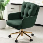 Velvet Office Chair, Comfy Home Office Desk Chairs with Lumbar Support, Modern Velvet Desk Chair Gold Legs Small Swivel Task Chair for Home Office, Bedroom, Study (Green, L)