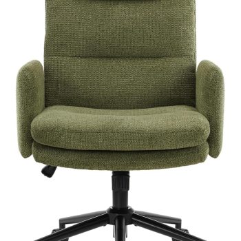 High-Back Home Office Chair,Upholstered Desk Chair with Armrests,Height Adjustable Armchair with Wheels, Swivel Office Desk Chair, Ergonomic Computer Task Chair, Leisure Armchair Cashmere (Green)