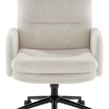 High-Back Home Office Chair,Upholstered Desk Chair with Armrests,Height Adjustable Armchair with Wheels, Swivel Office Desk Chair, Ergonomic Computer Task Chair, Leisure Armchair Cashmere(White)