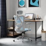 Ergonomic Office Chair, Computer Desk Chair with Adjustable Headrest and Lumbar Support, High Back Executive Swivel Chair for Home Office (Light Blue)