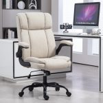 Office Chair High Back Ergonomic Executive Computer Desk Chair Comfortable Fabric Padded Home Office Desk Chairs with Flip-up Arm Rest Adjustable Height Swivel Wheels (Beige)