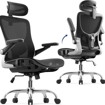 Ergonomic Office Chair，Mesh Seat Cushion with 3D Armrests and 3D Headrest, Adjustable Lumbar Support with Rocking Function, SGS Class 4 Gas Clylinder，Black