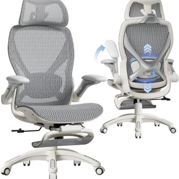 Ergonomic Office Chair with Footrest, Big and Tall Home Desk Chair with 5D Flip-Up Arms, Adjustable 3D Lumbar Support,High Back Rolling Computer Chair, Swivel Mesh Chairs (Frosted Dawn)