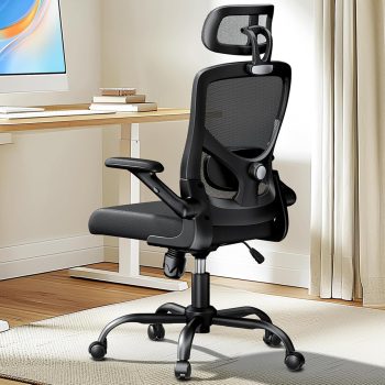Ergonomic Mesh Office Chair High Back Desk Chair Adjustable Lumbar Support with Headrest Flip-Up Liftable Arms Swivel Computer Task Chair for Big and Tall People