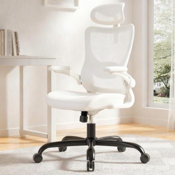 Ergonomic Mesh Office Chair High Back Home Office Desk Chair with Adaptive Lumbar Support, 2D Headrest, 3D Flip-Up Armrests, Height Adjustable and Rocking Tilt (White)