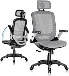 Ergonomic Office Chair, High Back Home Desk Chair with Headrest, Flip-Up Arms, 90-120° Tilt Lock and Wide Cushion, Big and Tall Mesh Chairs for Man Woman, Grey Task Chair