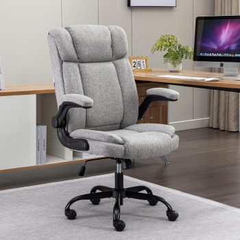 Office Chair High Back Ergonomic Executive Computer Desk Chair Comfortable Fabric Padded Home Office Desk Chairs with Flip-up Arm Rest Adjustable Height Swivel Wheels (Grey)