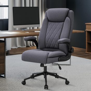 Big and Tall Office Chair -500 lb Heavy Duty Office Chair for Big Man, Fabric High Back Executive Office Desk Chair with 120° Tilt Rock,Computer Desk Chair with flip up arm - Grey