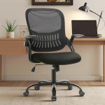 Ergonomic Office Desk Chair Mesh Adjustable Swivel Mid-Back Computer Chair with Lumbar Support Comfy Flip-up Arms for Home Office