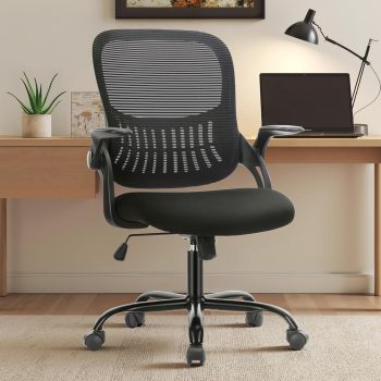 Ergonomic Office Desk Chair Mesh Adjustable Swivel Mid-Back Computer Chair with Lumbar Support Comfy Flip-up Arms for Home Office