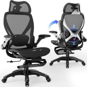 Ergonomic Office Chair with Footrest, Big and Tall Home Desk Chair with 5D Flip-Up Arms, Adjustable 3D Lumbar Support,High Back Rolling Computer Chair, Swivel Mesh Chairs (Midnight Mist)